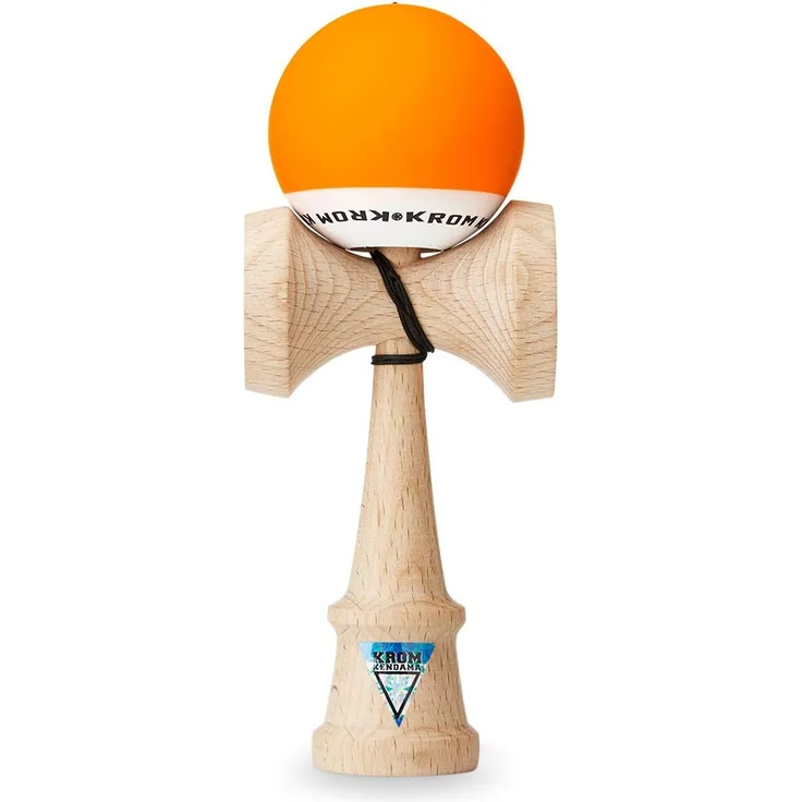 Original KROM Pro Kendama aus Holz für Anfänger und Fortgeschrittene - POP Orange - Geschicklichkeitsspiel für draußen und drinnen - Holzspielzeug mit Schnur und Ball - Kendama Skilltoy Kugelfangspiel