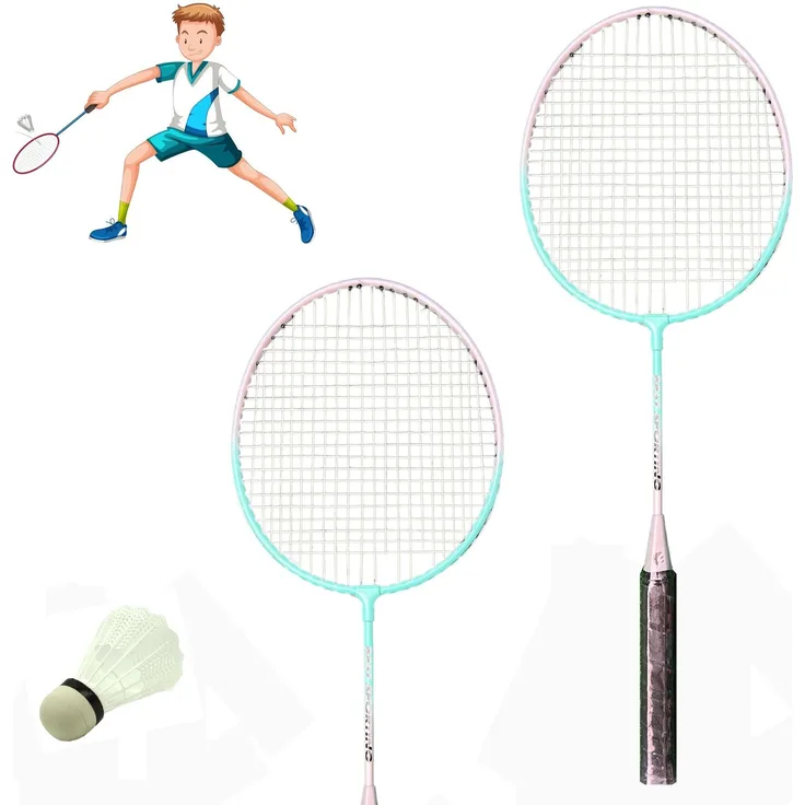 Best Sporting Federball Set Kinder I Starter Badminton Set Kinder mit 2 Juniorschlägern und 1 Federball in türkis/silber I Kinder Federball Set mit verkürztem Schlägerschaft für viel Spielspaß