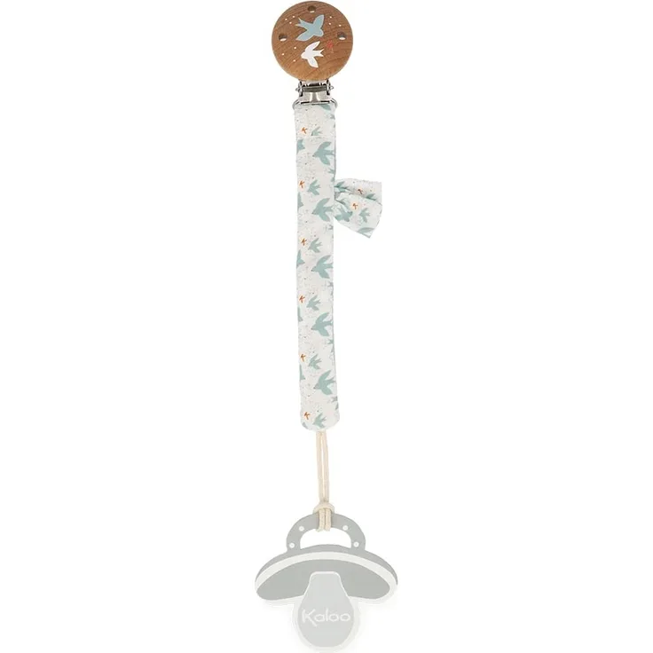 Kaloo - K'Doux - Schnullerkette aus Stoff und FSC-Holz - Zwei Materialien Weiche Baumwolle und Musselin - Baby-Schnullerhalter - 16,5 cm - Tauben-Motiv - Ab Geburt, K216004