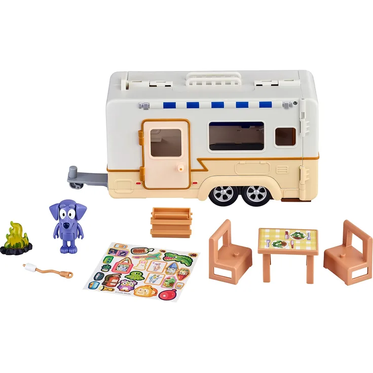 Bluey Wohnwagen-Spielset mit Jean Luc-Figur und vielem weiterem Zubehör, ausklappbarer Camper, kombinierbar mit Bluey Heeler-Familienauto - offizieller Bluey-Sammelartikel - Preisvergleich