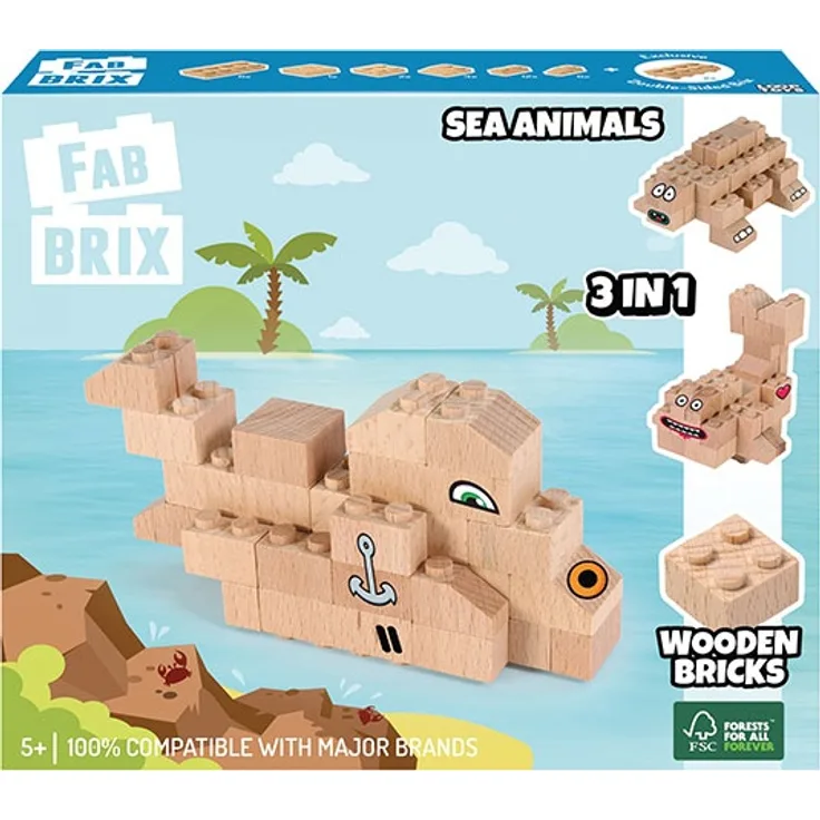 FabBrix Holzbausteine aus Buche Meerestiere