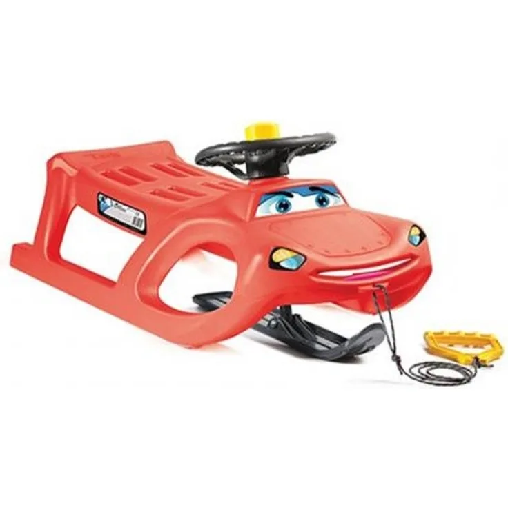 Kinderschlitten Zigi Control rot Lenkrad, Kufe, lenkbar, Hupe Zugband ab 3 Jahre