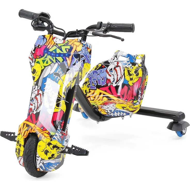 Elektro-Drift-Trike 360 Drift-Scooter für Kinder Fahrzeug Dreirad Driftscooter (Gelb Graffiti)
