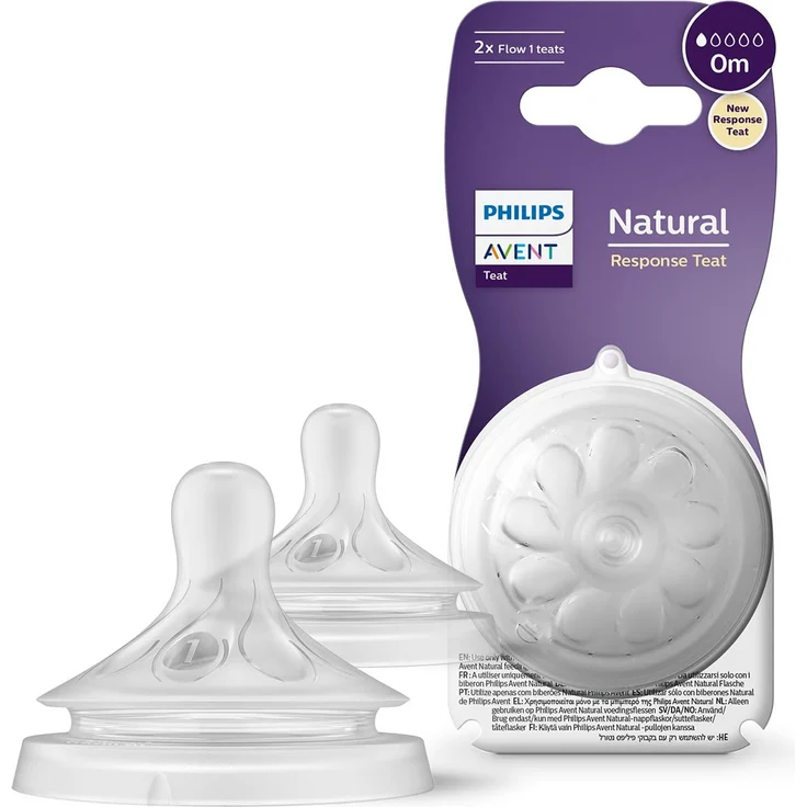 Philips Avent Natural Response Sauger – 2x Sauger für Babyflaschen mit Durchflussstärke 1, für Neugeborene ab 0 Monaten, BPA-frei (Modell SCY961/02)