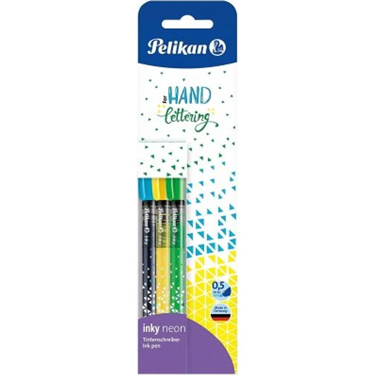 Pelikan Tintenschreiber inky 273 neon, Handlettering, Blau/Gelb/Grün, 3er Set – Bild 1