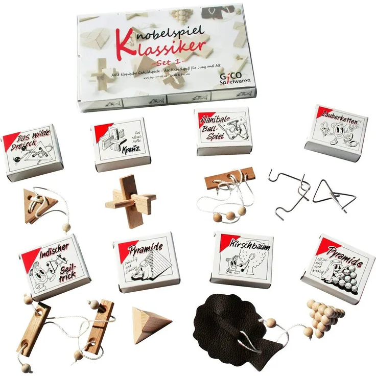 GICO Knobelspiel Klassiker Sets - 8 Geschicklichkeitsspiele in Geschenkverpackung - incl. Lösung (Set 1)