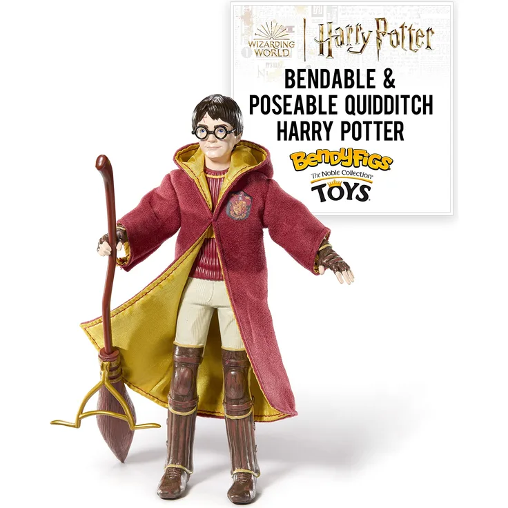 BendyFigs The Noble Collection Harry Potter - Harry Potter Quidditch - Noble Toys 16cm Bendable Posable Collectible Doll Figure with Stand and Mini Accessory