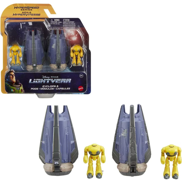 Buzz Lightyear HHJ96 - Superspeed-Serie Zyclops-Raumkapsel Kampfwunden- und Zyclopsfigur, ca. 10 cm langes Fahrzeug und über 4 cm große Figur, Spielzeug für Kinder ab 4 Jahren