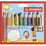 Buntstift, Wasserfarbe & Wachsmalkreide - STABILO woody 3 in 1 - 10er Pack - mit 10 verschiedenen Farben