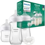 Philips Avent Babyflaschen aus Glas, Geschenkset für Neugeborene – 3 Babyflaschen Natural Response, ultra soft Schnuller, für Babys von 0–6 Monaten und älter (Modell SCD878/11)
