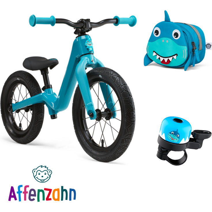 AFFENZAHN Laufrad mit Zubehör | Hai | 12 Zoll | Blau | SET