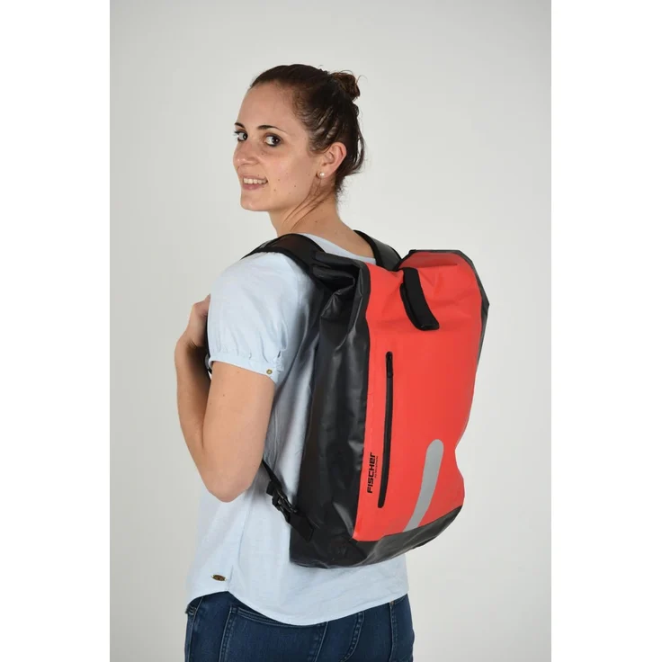 Fischer Gepäckträgertasche wasserdicht als Rucksack verwendbar rot schwarz – Bild 3