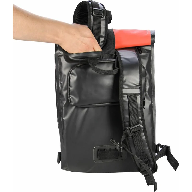 Fischer Gepäckträgertasche wasserdicht als Rucksack verwendbar rot schwarz – Bild 4