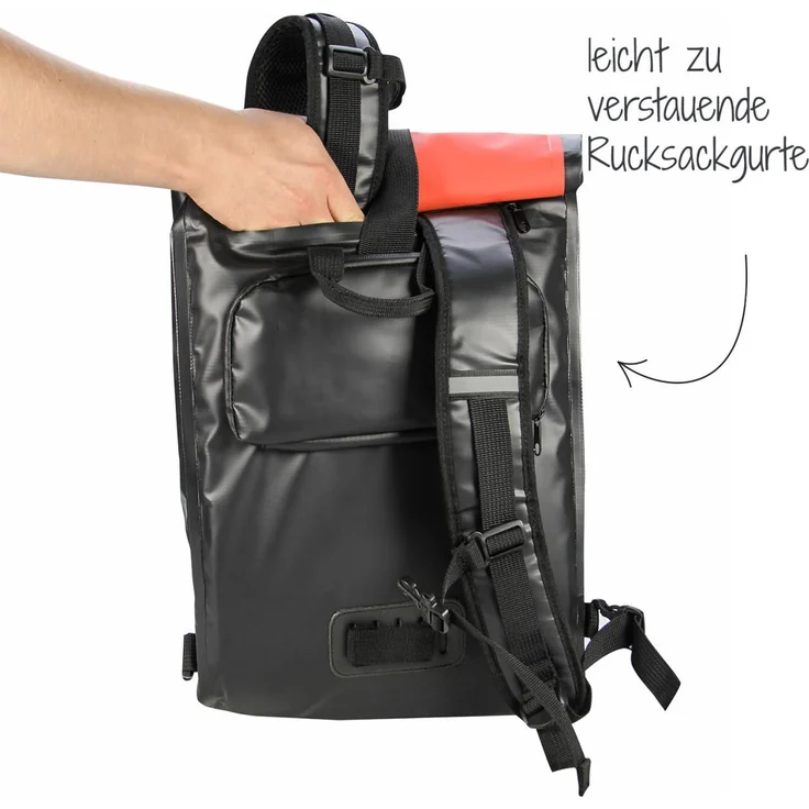 Fischer Gepäckträgertasche wasserdicht als Rucksack verwendbar rot schwarz – Bild 6