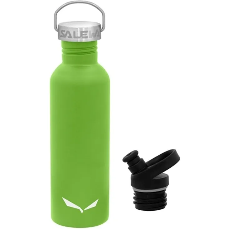 Salewa Aurino Stahl Trinkflasche 750ml mit zwei Aufsätzen Fluo Green