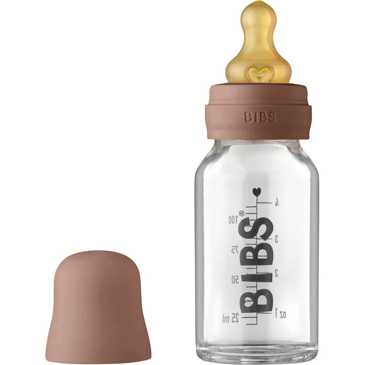 BIBS Baby Glass Bottle, Vermindert Koliken, Runder Sauger aus Naturkautschuklatex, Unterstützt das Stillen. Hergestellt in Dänemark, Complete Set - 110 ml, Woodchuck