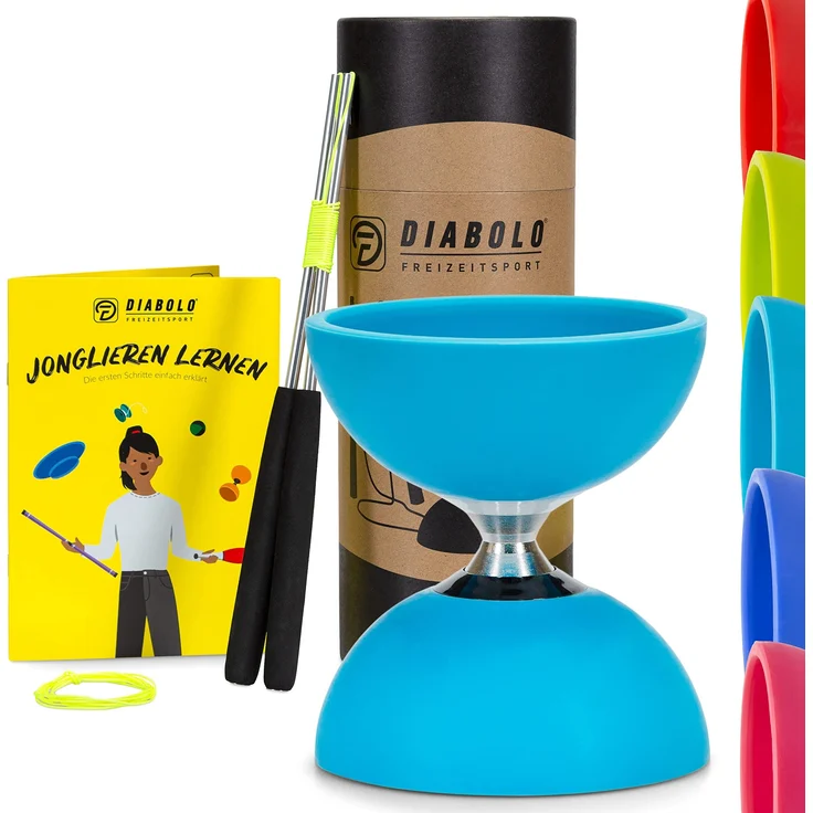 Diabolo Freizeitsport Jonglier-Set Pro mit kugelgelagertem Diabolo (türkis), Handsticks aus Aluminium, Ersatzschnur (160cm) und Gedruckter Anleitung - mit Geschenkverpackung ideal zum Verschenken – Bild 1