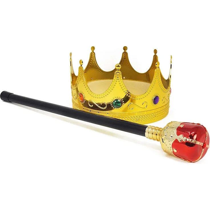com-four® royales Set mit Zepter und Krone für König und Königinnen Kostüm für Fasching, Karneval und Halloween (Krone Zepter 2 Teilig)