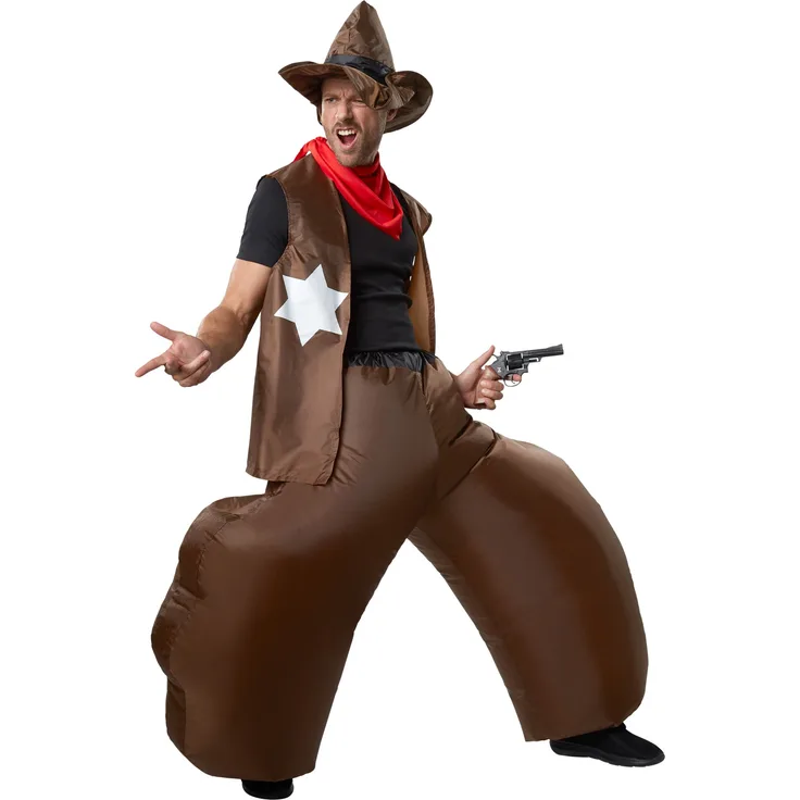 Selbstaufblasbares Kostüm Cowboy - schwarz/braun