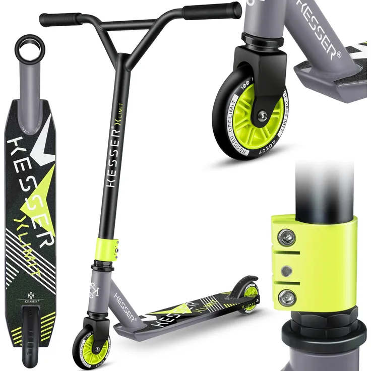 KESSER® Scooter Funscooter Stuntscooter X-Limit - 360° Lenkung mit ABEC 9 Kugellagern 100 mm PU Räder Robuster Kickscooter Tretroller Cityroller Trick Roller für Kinder Erwachsene Anthrazit