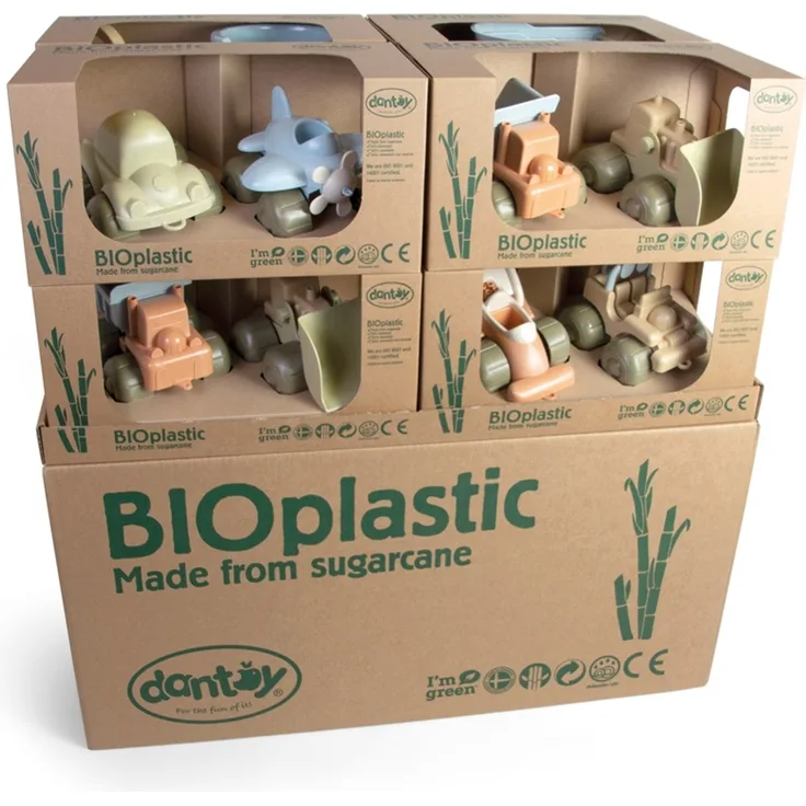 Biokunststoff "IÂ´m Green" - sortiert- Flugzeug und Auto oder Rennwagen und Buggy - in Geschenkbox - dantoy 5625