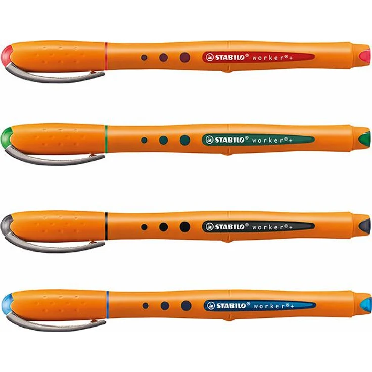 Tintenroller - STABILO worker+ - medium - 4er Pack - grün, rot, blau, schwarz - Preisvergleich – Bild 1
