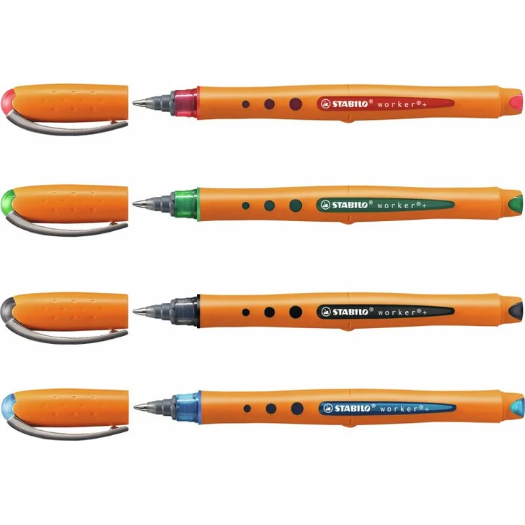 Tintenroller - STABILO worker+ - medium - 4er Pack - grün, rot, blau, schwarz - Preisvergleich – Bild 2