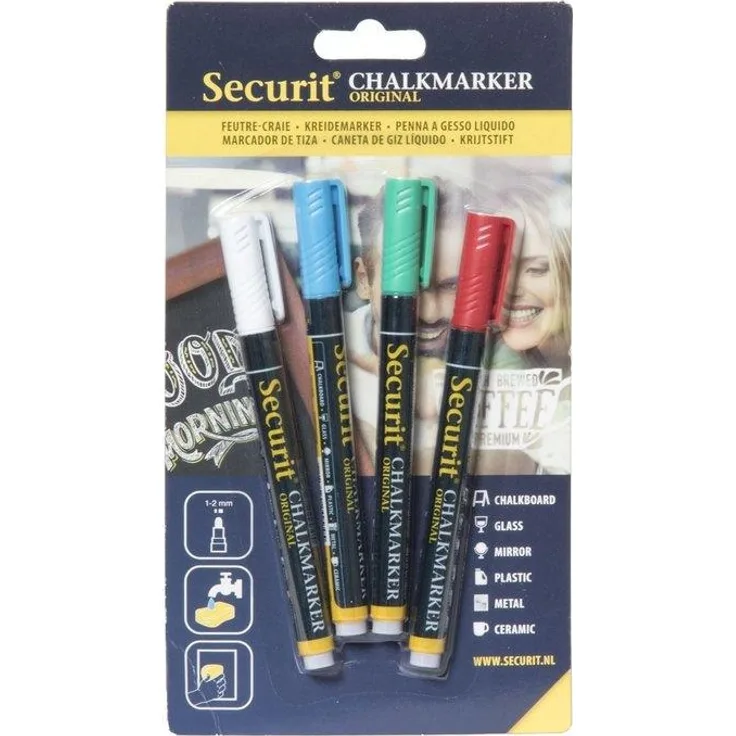Securit | Chalkmarker liquid set of 4 1-2mm Coloured