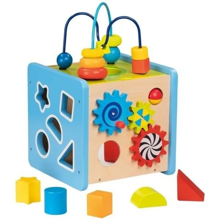 Goki 58735 - Activity- und Motorikwürfel, Farben und Formen erlernen, Auge,- Hand Koordination