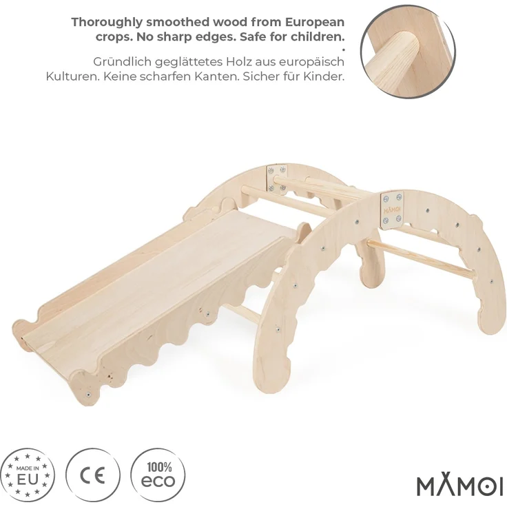 MAMOI® Klettergerüst indoor für Kinder | Kletterbogen mit Rutsche | Triangle Gym | Wippe Holz | Triangle Gym Dreieck | Kletterdreieck für Kinderzimmer | CE | 100% ECO | Made in EU – Bild 2