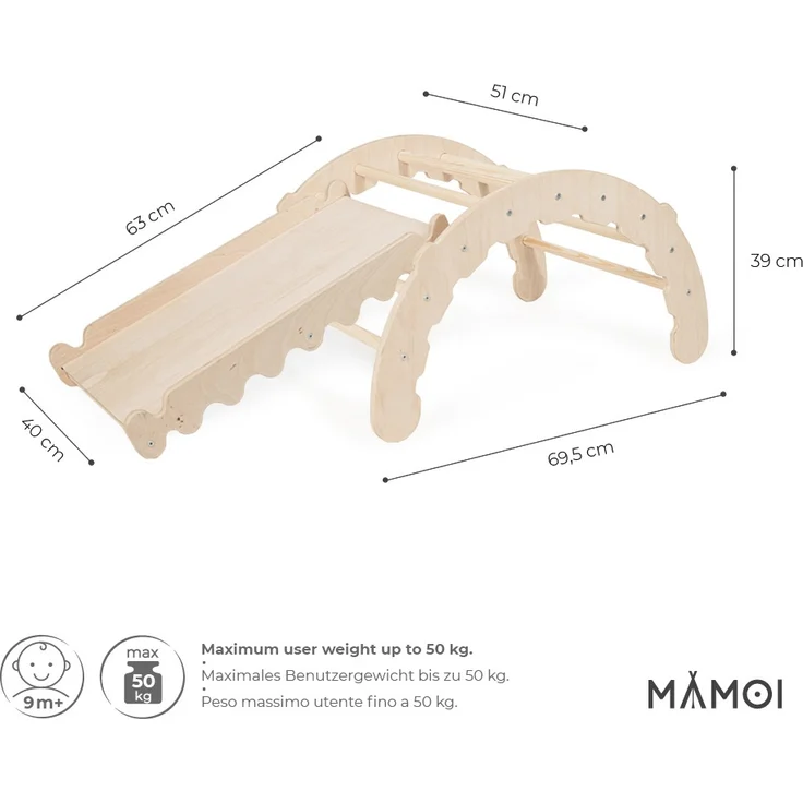 MAMOI® Klettergerüst indoor für Kinder | Kletterbogen mit Rutsche | Triangle Gym | Wippe Holz | Triangle Gym Dreieck | Kletterdreieck für Kinderzimmer | CE | 100% ECO | Made in EU – Bild 8