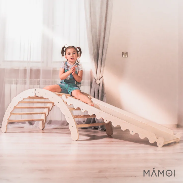 MAMOI® Klettergerüst indoor für Kinder | Kletterbogen mit Rutsche | Triangle Gym | Wippe Holz | Triangle Gym Dreieck | Kletterdreieck für Kinderzimmer | CE | 100% ECO | Made in EU – Bild 11