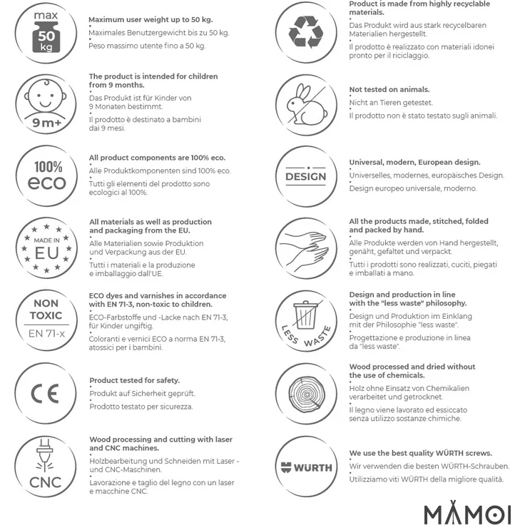 MAMOI® Klettergerüst indoor für Kinder | Kletterbogen mit Rutsche | Triangle Gym | Wippe Holz | Triangle Gym Dreieck | Kletterdreieck für Kinderzimmer | CE | 100% ECO | Made in EU – Bild 9