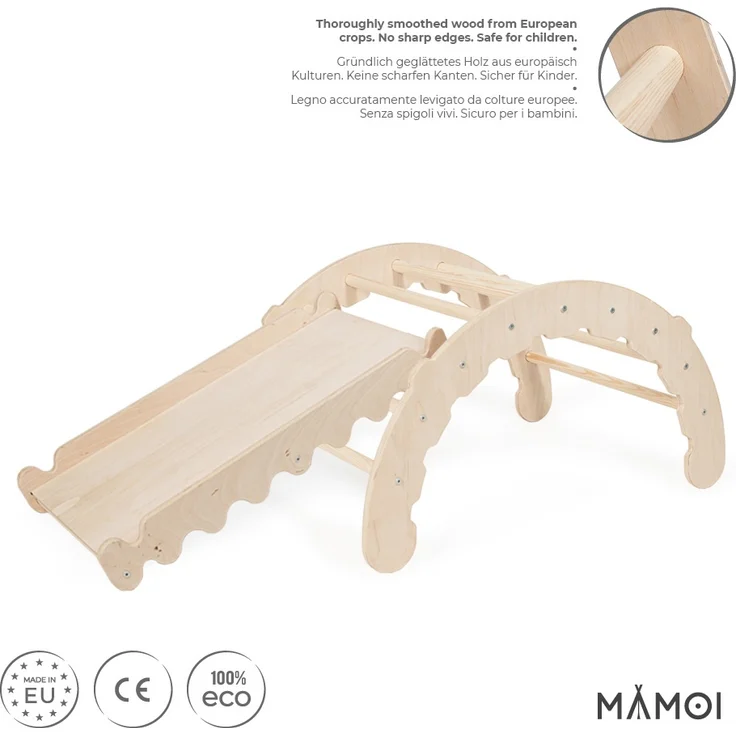 MAMOI® Klettergerüst indoor für Kinder | Kletterbogen mit Rutsche | Triangle Gym | Wippe Holz | Triangle Gym Dreieck | Kletterdreieck für Kinderzimmer | CE | 100% ECO | Made in EU – Bild 7