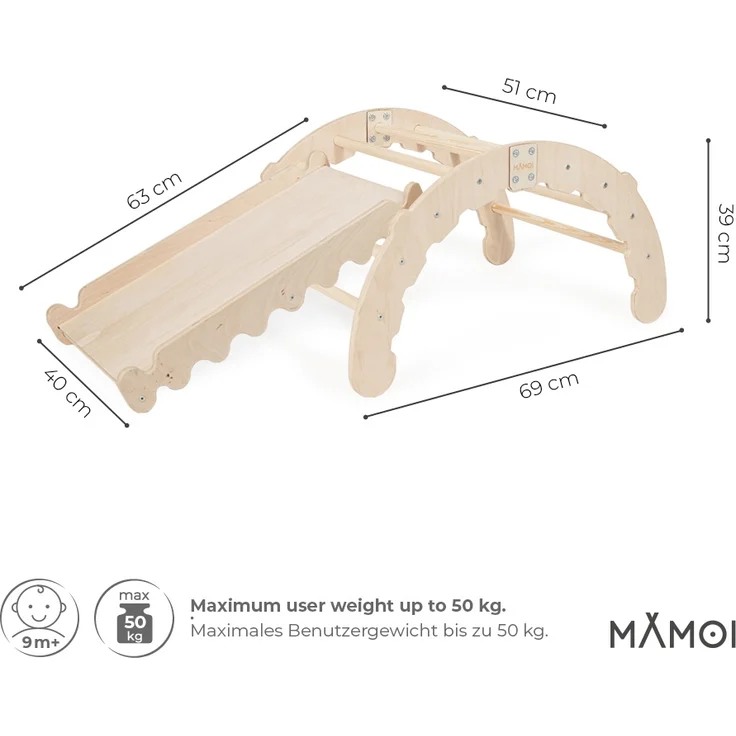 MAMOI® Klettergerüst indoor für Kinder | Kletterbogen mit Rutsche | Triangle Gym | Wippe Holz | Triangle Gym Dreieck | Kletterdreieck für Kinderzimmer | CE | 100% ECO | Made in EU – Bild 3