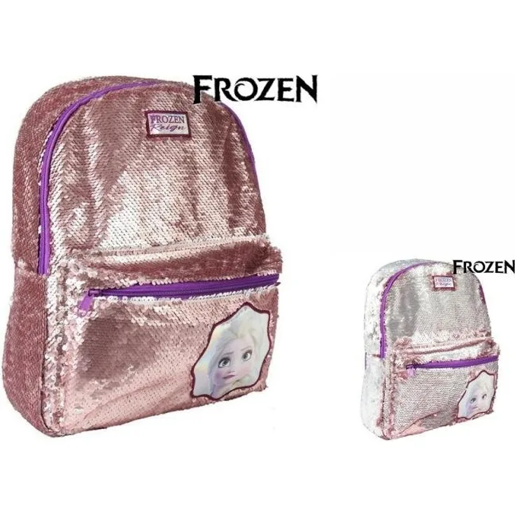 Schulrucksack Frozen Eiskönigin Pailletten Silberfarben Rosa Disney