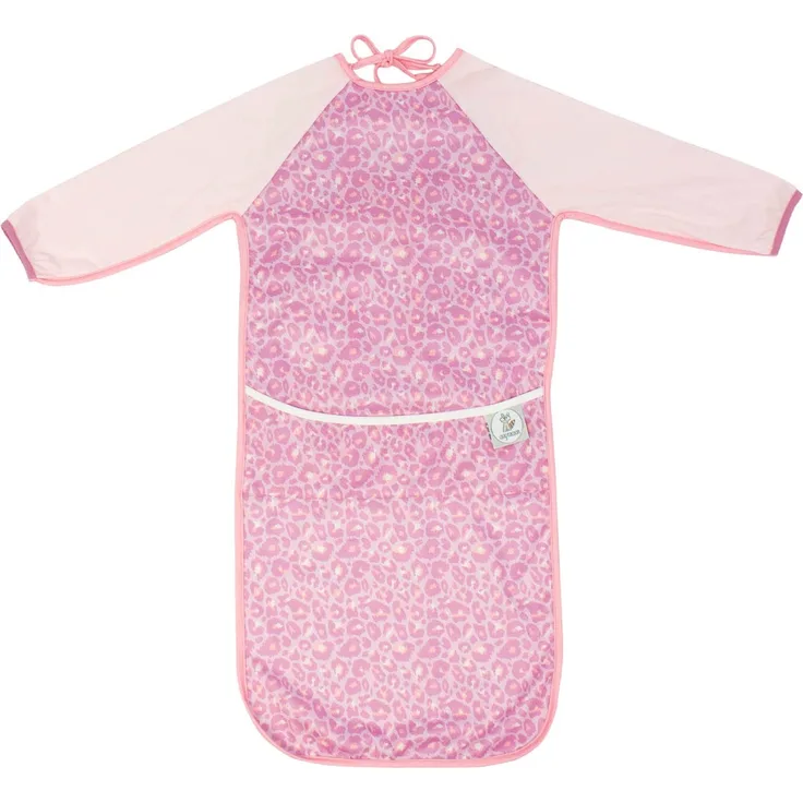 Lätzchen mit Ärmeln für Mädchen im Rosa Leo Design I 6 bis 18 Monate I Pflegeleichte Ärmellätzchen zum Essen und Basteln perfekt geeignet I Größenverstellbar, Abwaschbar und Wasserdicht