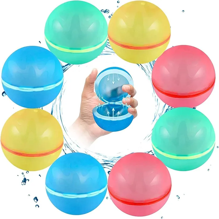SOPPYCID 8 Stück Wiederverwendbare Wasserbomben Selbstschließend, Schnell befüllbare Silikon Spritzbälle für Kinder Erwachsene, Outdoor Sommerspaß Wasserspielzeug für Party, Wasserpark, Familienspiel