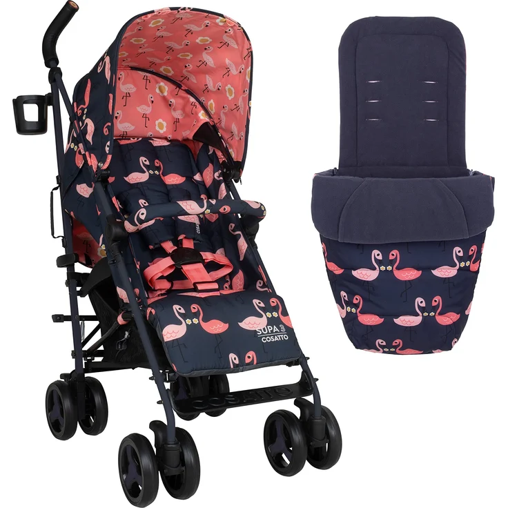 Cosatto Supa 3 Kinderwagen – Leichter Kinderwagen von der Geburt bis 25 kg – einfach, kompakt, Regenschirmfaltung, großer Einkaufskorb, Tragegriff Fußsack, hübscher Flamingo, CT5051, rose