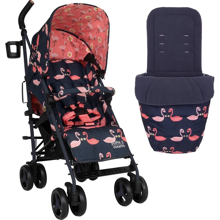 Cosatto Supa 3 Kinderwagen – Leichter Kinderwagen von der Geburt bis 25 kg – einfach, kompakt, Regenschirmfaltung, großer Einkaufskorb, Tragegriff Fußsack, hübscher Flamingo, CT5051, rose