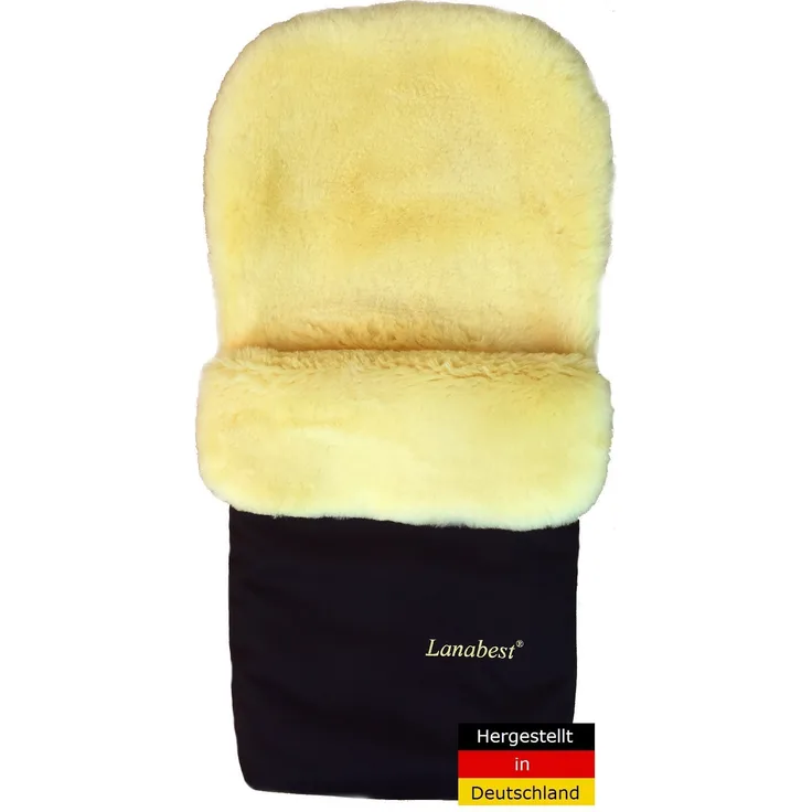 Lammfell Fußsack für Kinderwagen von LANABEST. Öko-Tex-Qualität. Schadstoffarm. Deutsches Merino Lammfell, medizinisch gegerbt, waschbar. Fabrikfrisch, Geschenkqualität! Farbe: dunkelblau