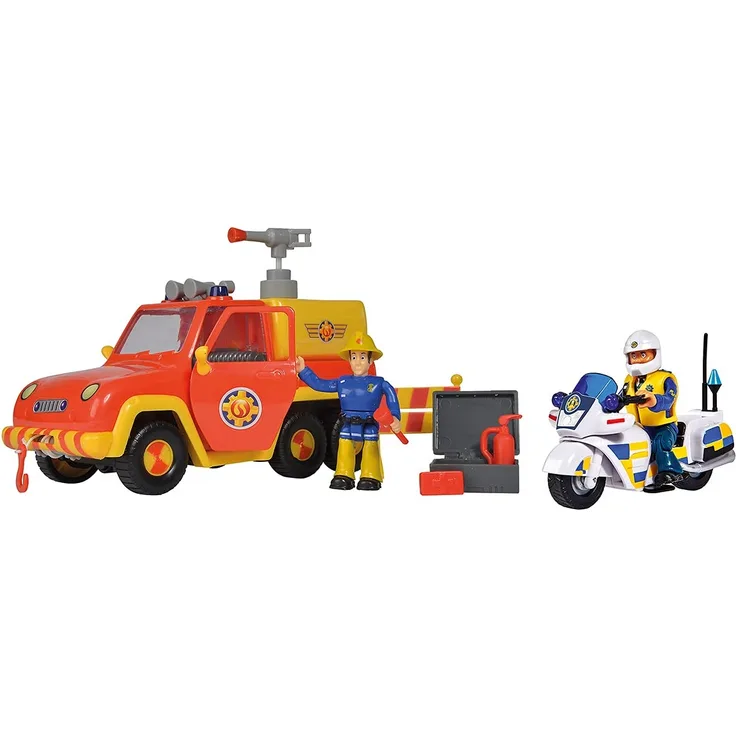 Simba – Feuerwehrmann Sam – Pick-Up Venus & Motorrad der Polizei, 2 Figuren, Wasser- und Soundfunktion, Batterien enthalten, ab 3 Jahren – 109251099038