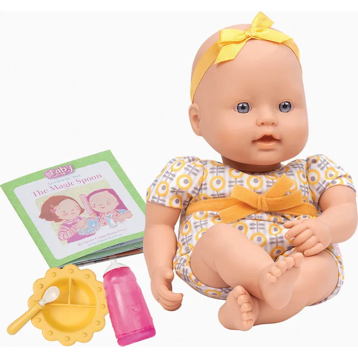 Baby Sweetheart Baby Puppe mit Kleidung, Fläschchen und Zubehör zum Füttern – Weiche Puppe und Bilderbuch auf Englisch – Spielzeug ab 2 Jahre