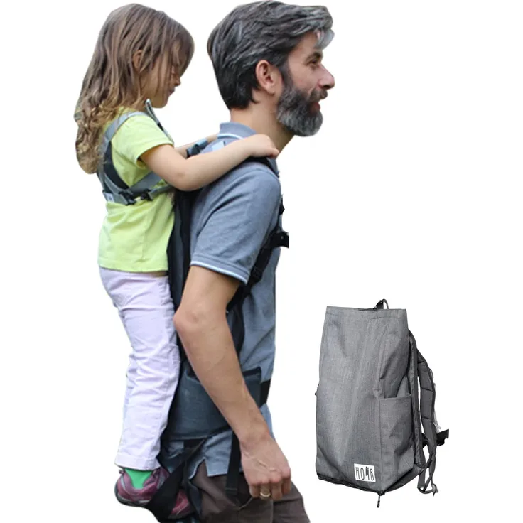 HOMB - Elternrucksack mit Rückentrage (grau-meliert) - Tragesystem bis 25 kg - Wickelrucksack mit Tragefunktion - Kindertrage im Rucksack
