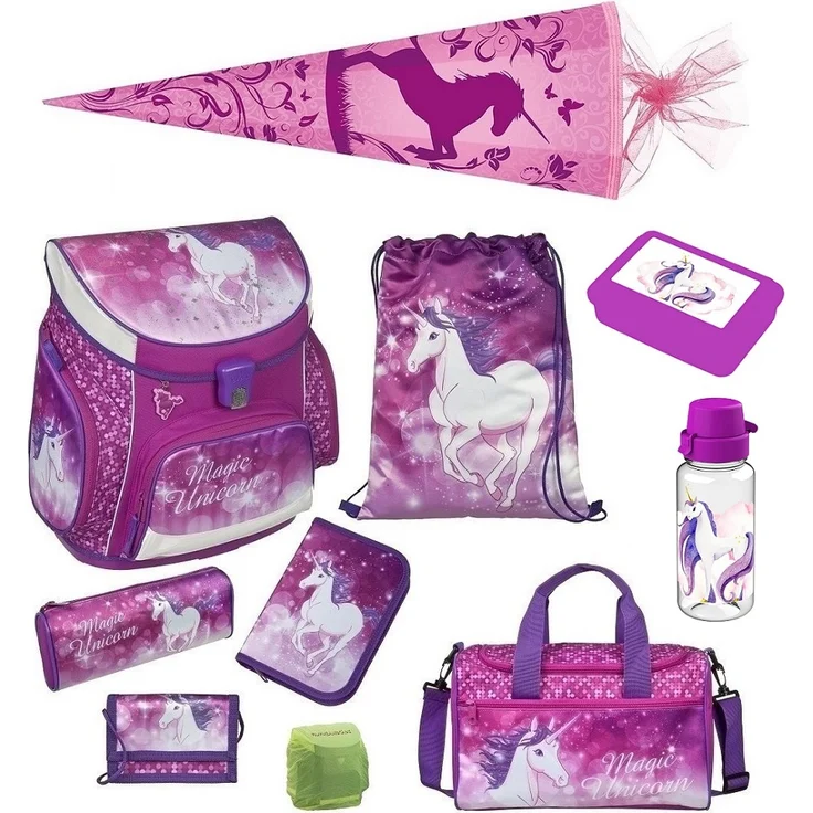 Mädchen Schulranzen 1. Klasse Scooli Campus Fit MAGIC UNICORN 10-teilges Set mit Sporttasche und Einhorn Schultüte 85cm – Bild 1