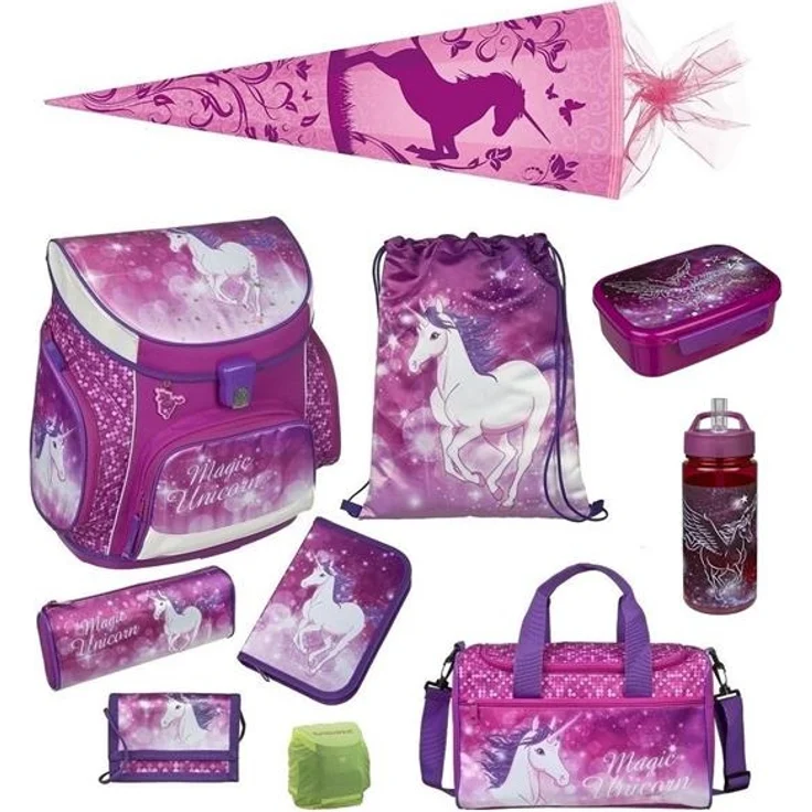 Mädchen Schulranzen 1. Klasse Scooli Campus Fit MAGIC UNICORN 10-teilges Set mit Sporttasche und Einhorn Schultüte 85cm – Bild 8