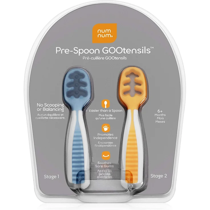 NumNum Lernlöffel für Baby 2er-Baby-Set, Silikon-Löffel, Phase 1 + 2 beste Baby-Löffel empfohlen von BLW-Experten (Baby Led Weaning) Blau/Orange baby spoon – Bild 1
