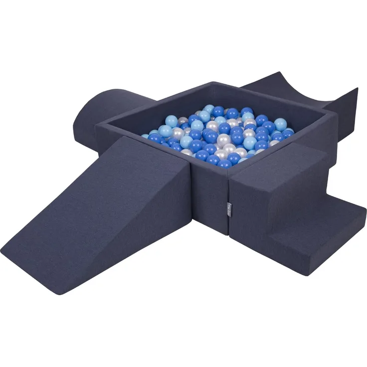 KiddyMoon Spielplatz Aus Schaumstoff Mit Quadrat Bällebad (200 Bälle) Ballgruben Für Babys Spielbad Hindernisläufen, Hergestellt In Der EU, Dunkelblau:Babyblue/Blau/Perle