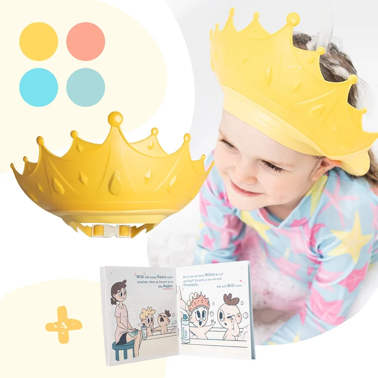 Windelstürmer® – Duschhaube Kinder –- eine Duschhaube für sorgenfreies Haare waschen Kinderschutz (Gelb) – Bild 1