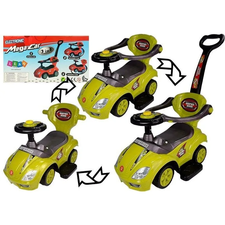 Rutschauto mit Schiebestange Mega Car 3in1 Gelb